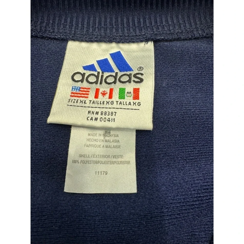 Vintage 80s Adidas Trefoil Track Jacket XL Navy Blue White Stripes Full Zip